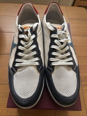 Sepol Men's Casual Lace-Up Sneakers in White, Navy & Red